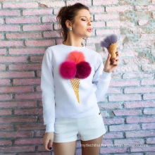 Cute fluffy ball ice cream cone printed pullover long sleeve casual sweatshirt women without hood